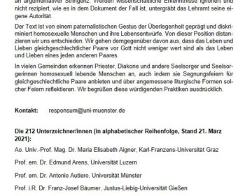 Stellungnahme Segnung gleichgeschlechtliche Paare