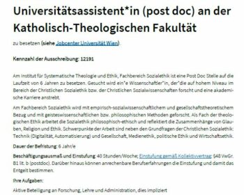 Ausschreibung Post Doc Wien